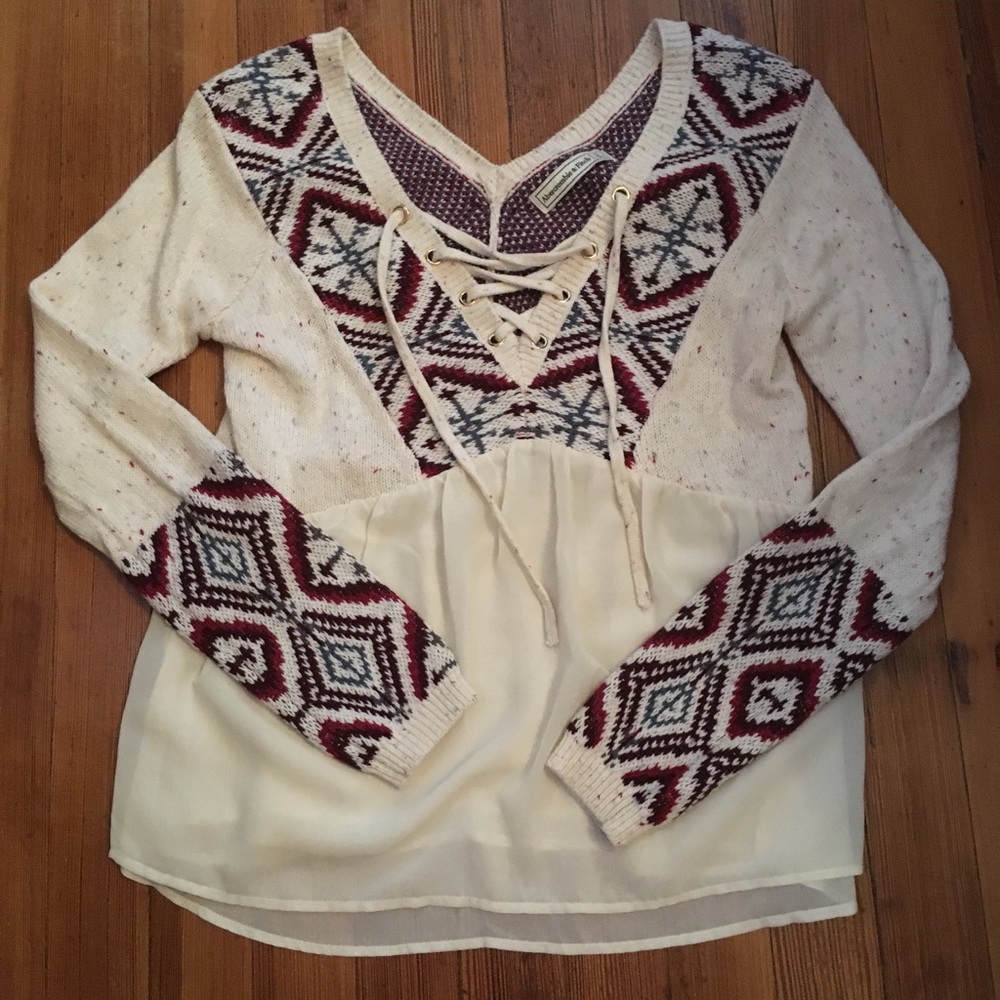 V- Neck Sweater with Lace Up Front